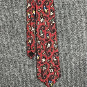 VTG Balancine Inc Disney Mickey Goofy Donald Paisley Neck Tie Red 90s
